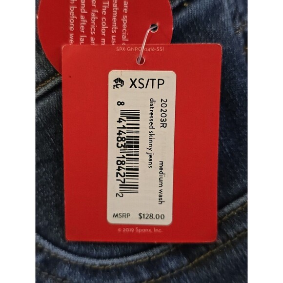 Spanx Distressed Skinny Jeans Womens Size XS Medium Wash Denim NWT $128 - Picture 7 of 10